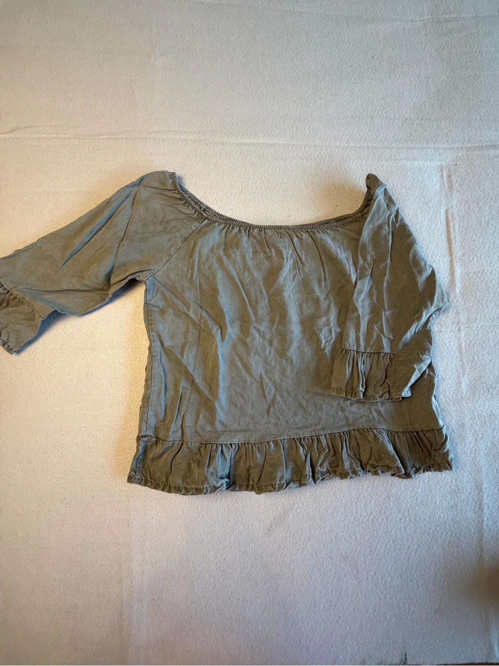 Women’s Olive Green Ruffle-Hem Top